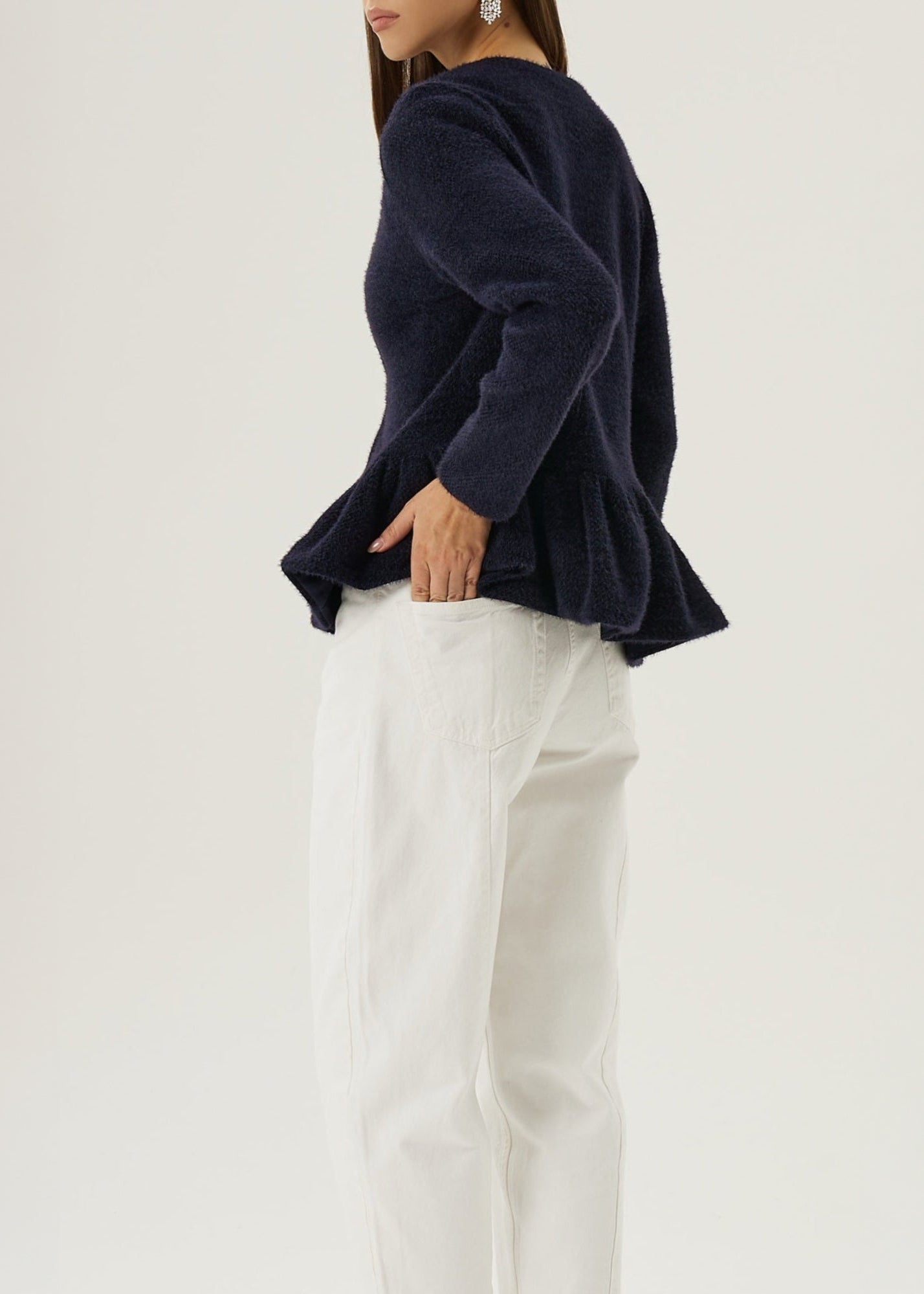 Aurora Peplum Soft Knit Cardigan | Navy