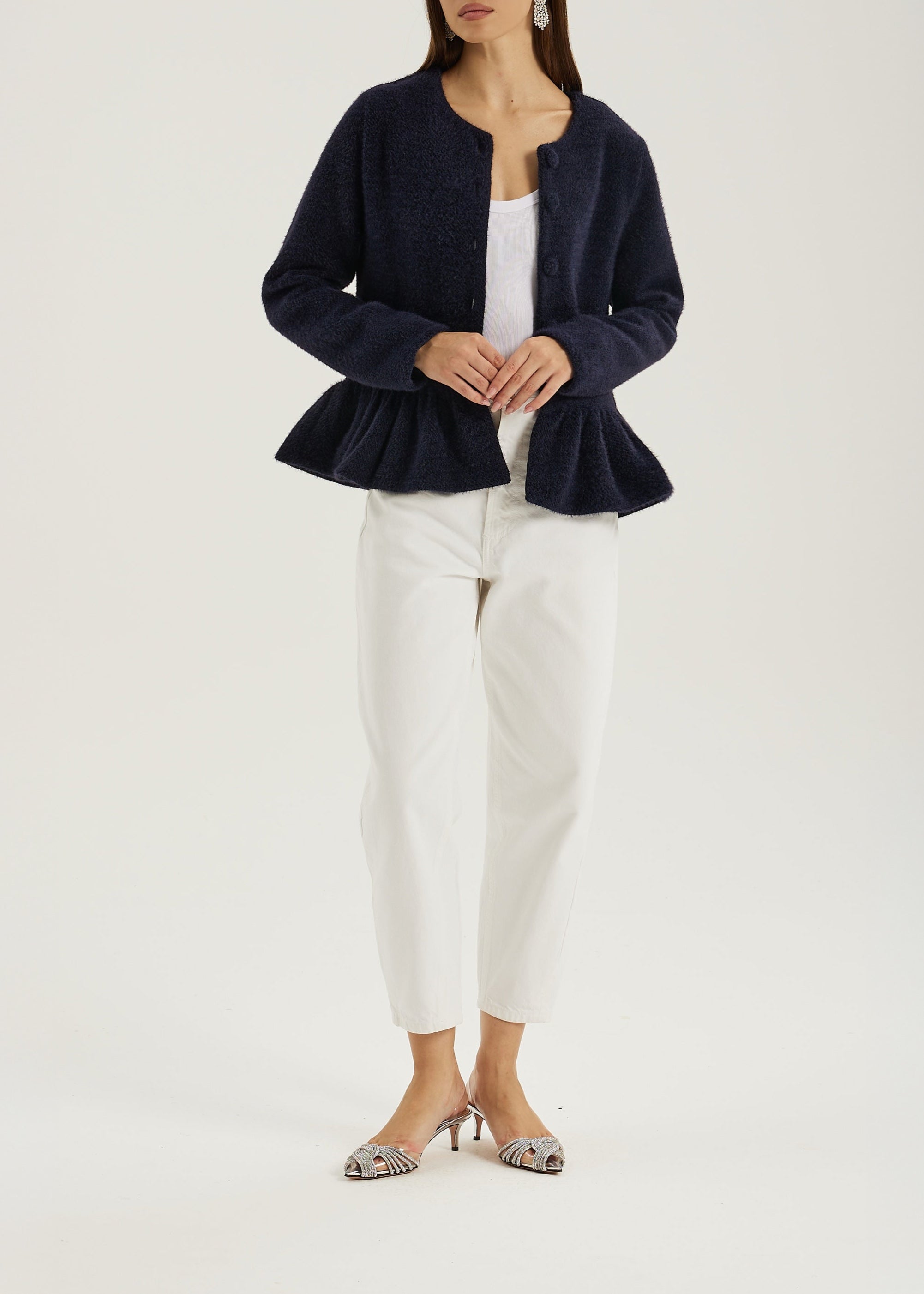 Aurora Peplum Soft Knit Cardigan | Navy