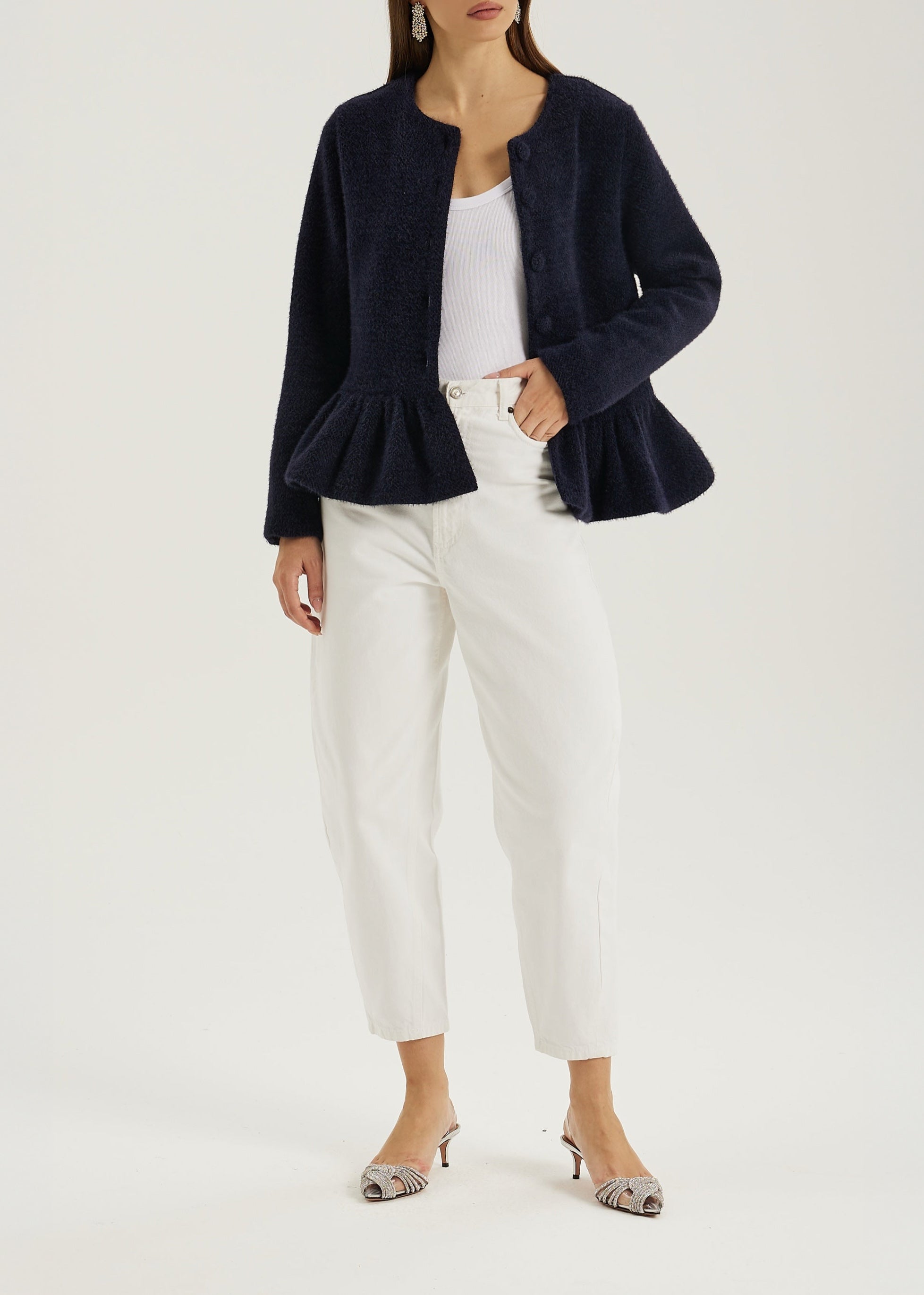 Aurora Peplum Soft Knit Cardigan | Navy