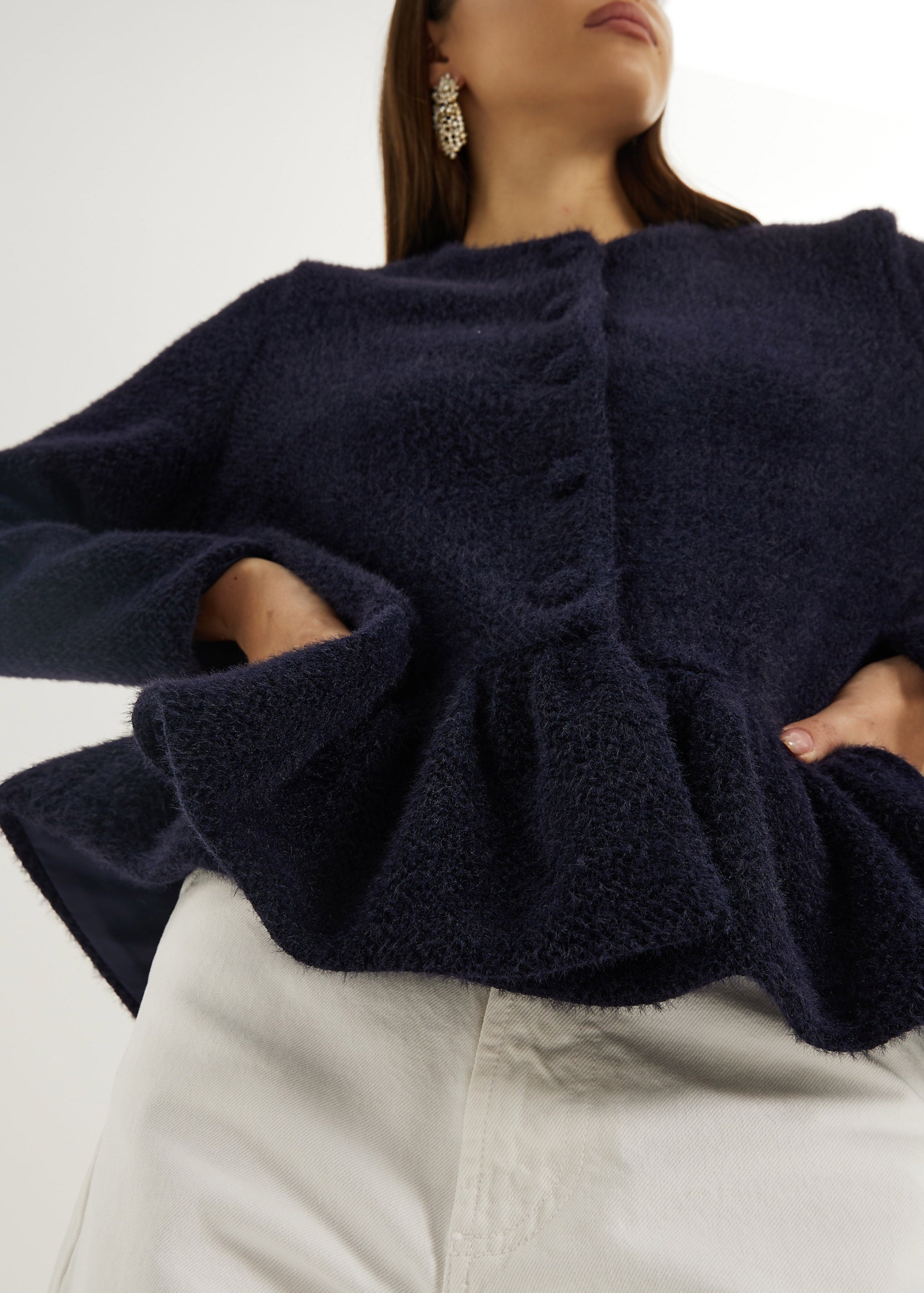Aurora Peplum Soft Knit Cardigan | Navy