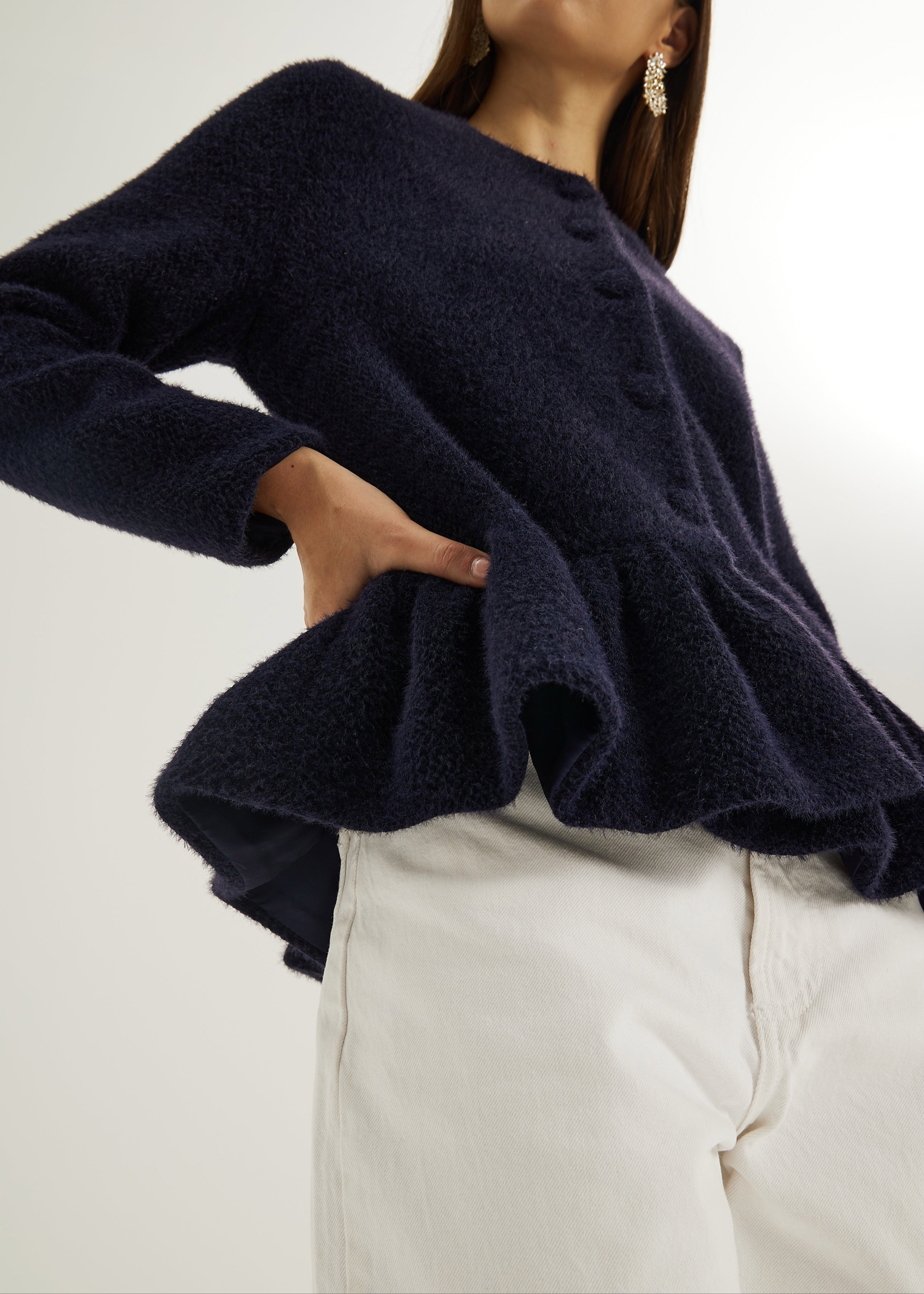 Aurora Peplum Soft Knit Cardigan | Navy