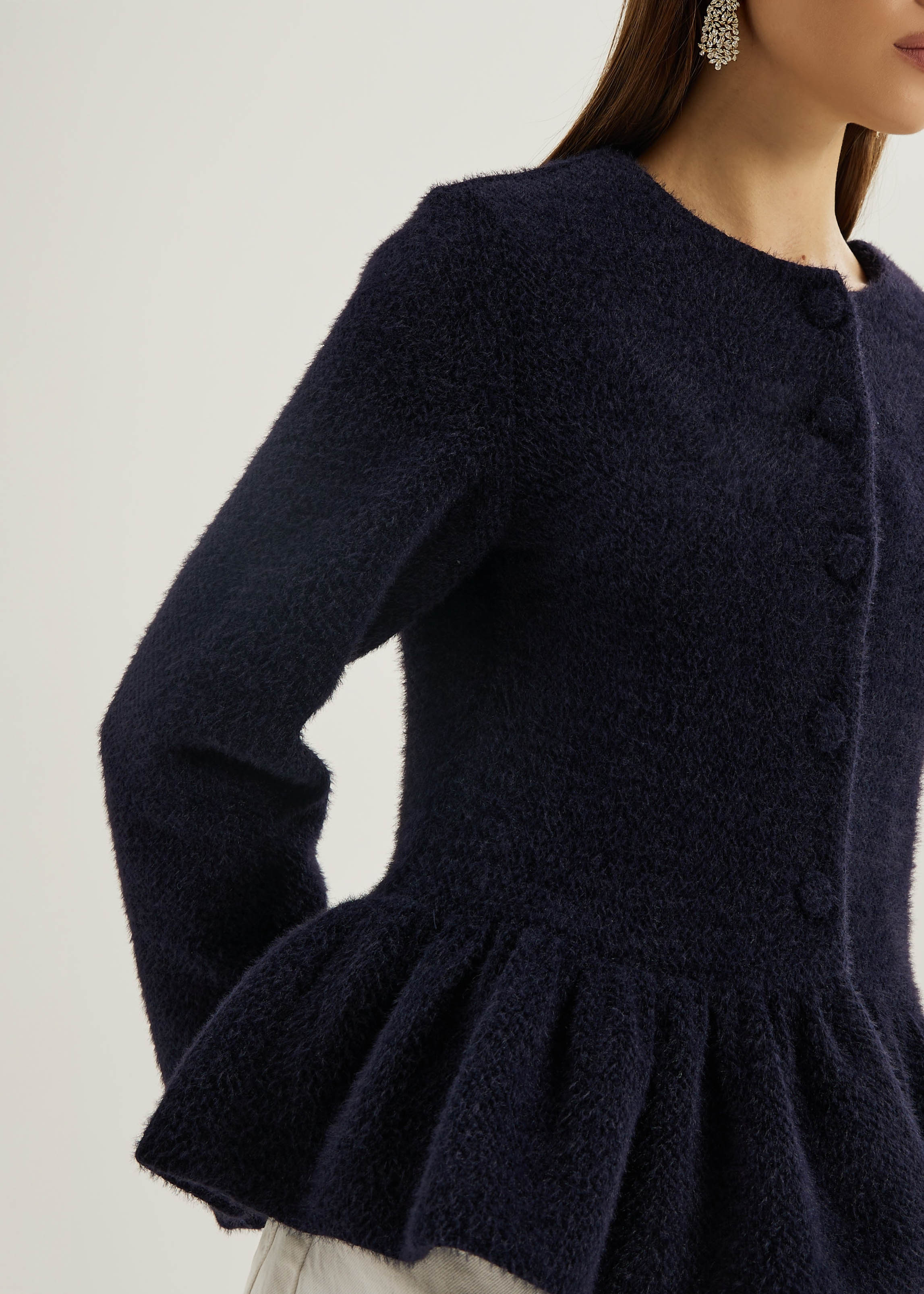 Aurora Peplum Soft Knit Cardigan | Navy