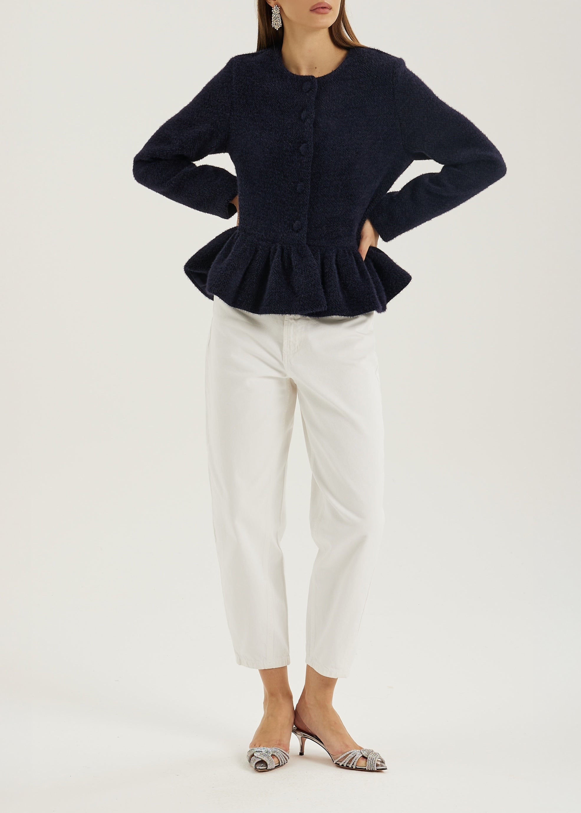 Aurora Peplum Soft Knit Cardigan | Navy