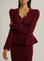Anastasia Pointelle Knit Cardigan | Merlot