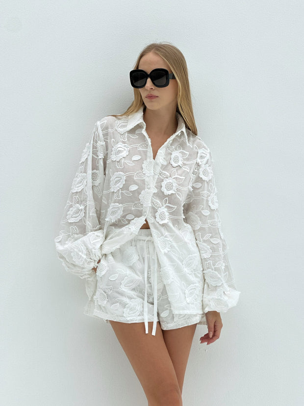 Adelina Cotton Applique Day Shirt | White Vita Grace