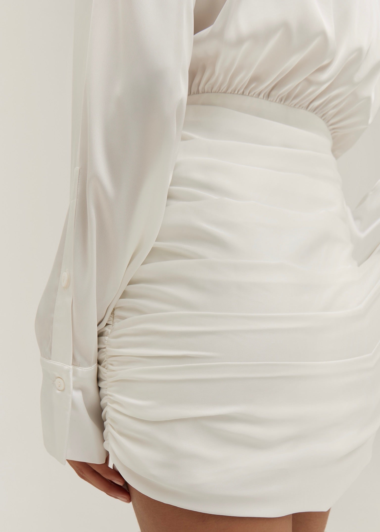 Tyler Premium Satin Shirt Dress | Ivory