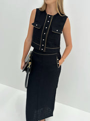 Tamara Pearl Button Skirt | Black
