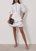Cassidy Luxe Frill Dress | White/Taupe