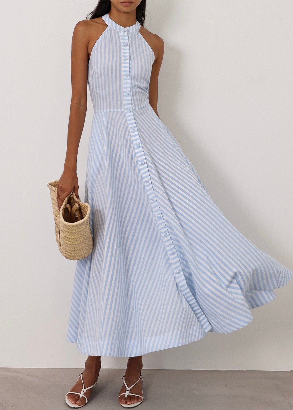 Sybil Cotton Resort Dress | Pale Blue/White