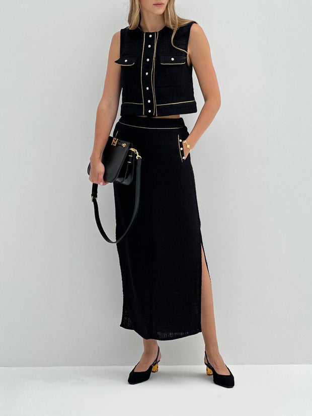 Tamara Pearl Button Skirt | Black