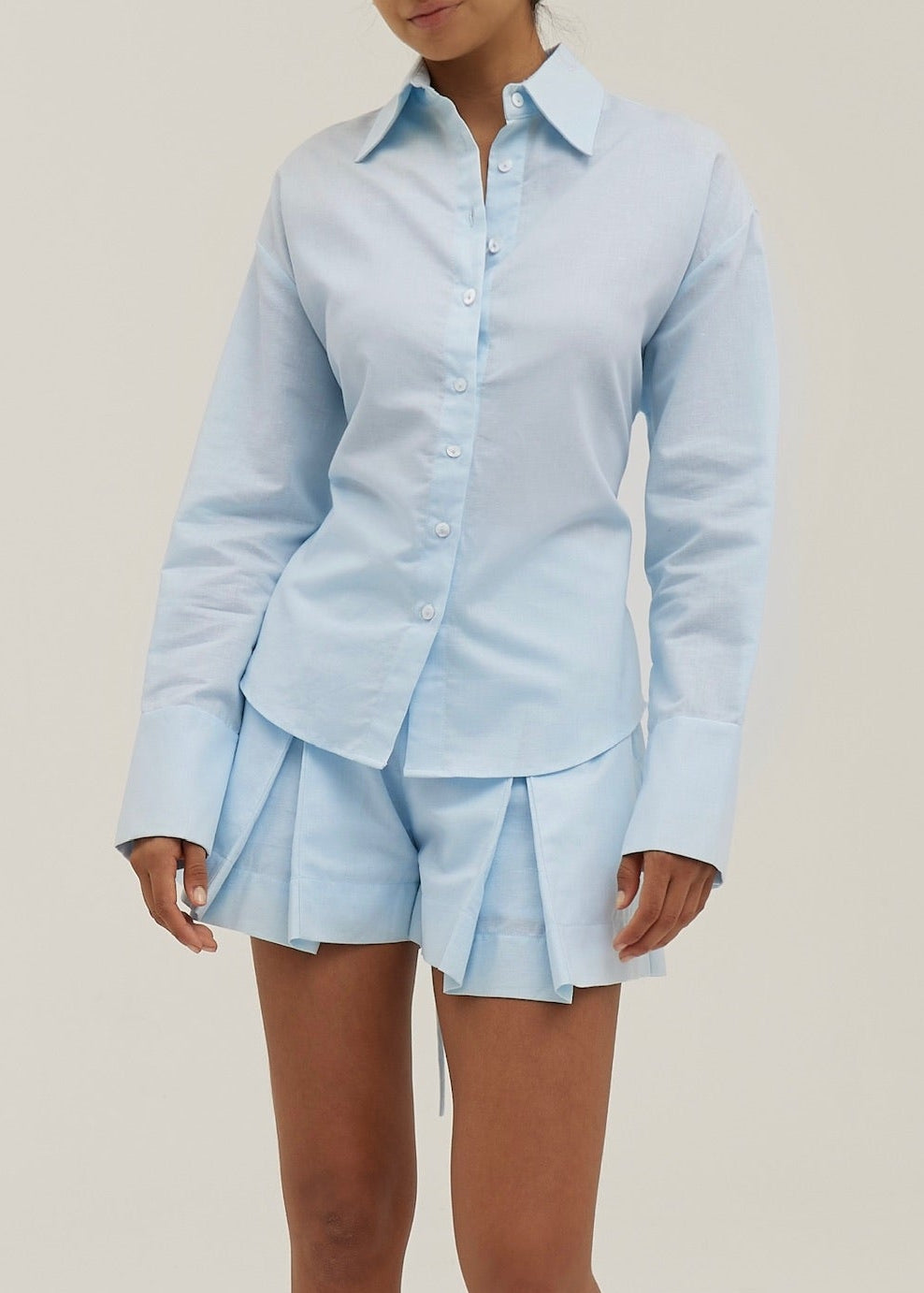 Reena Tie Back Cinch Waist Shirt | Pastel Blue