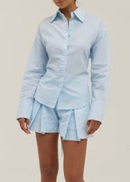 Reena Tie Back Cinch Waist Shirt | Pastel Blue