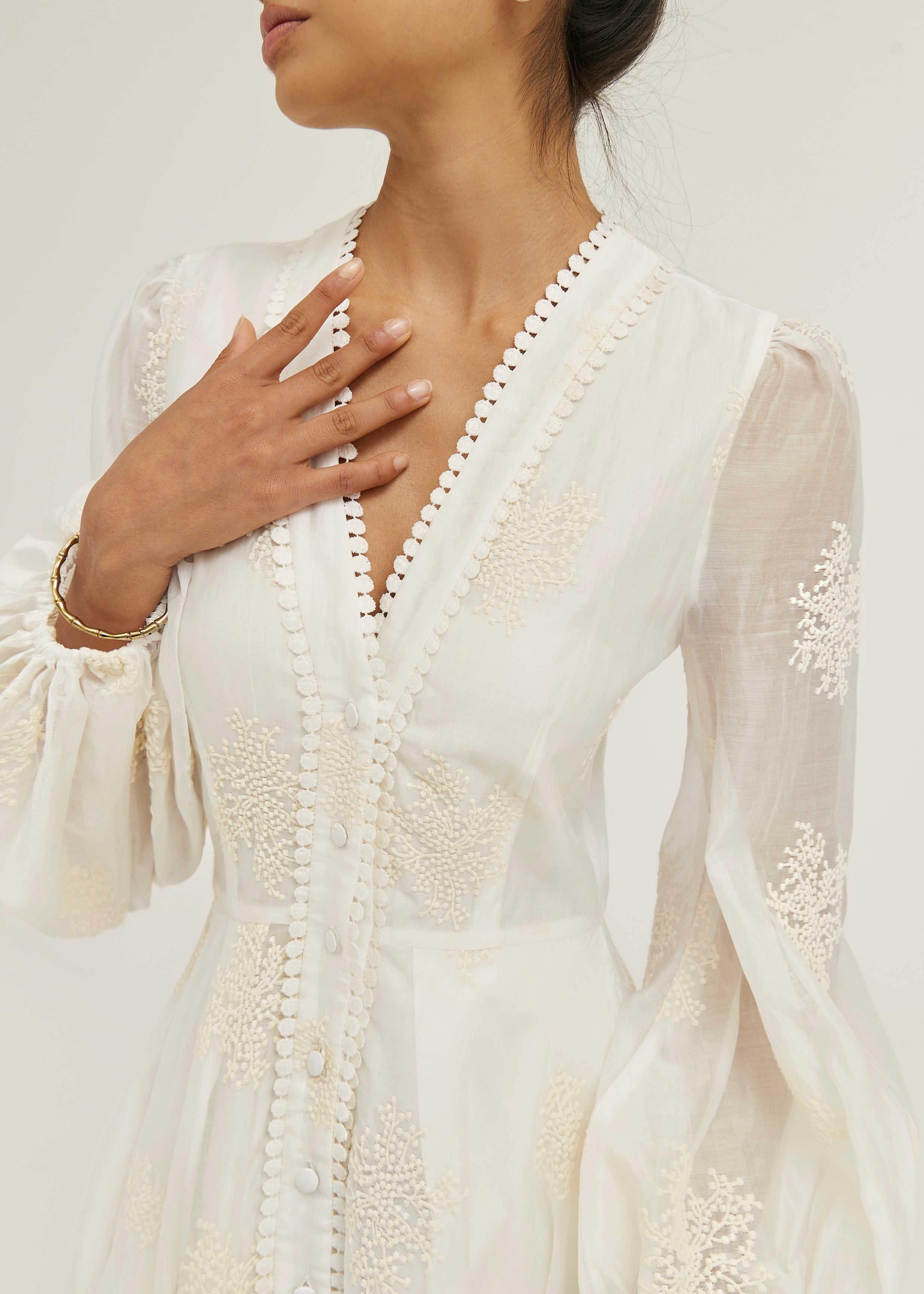 Nikki Embroidered Peplum Dress | Ivory