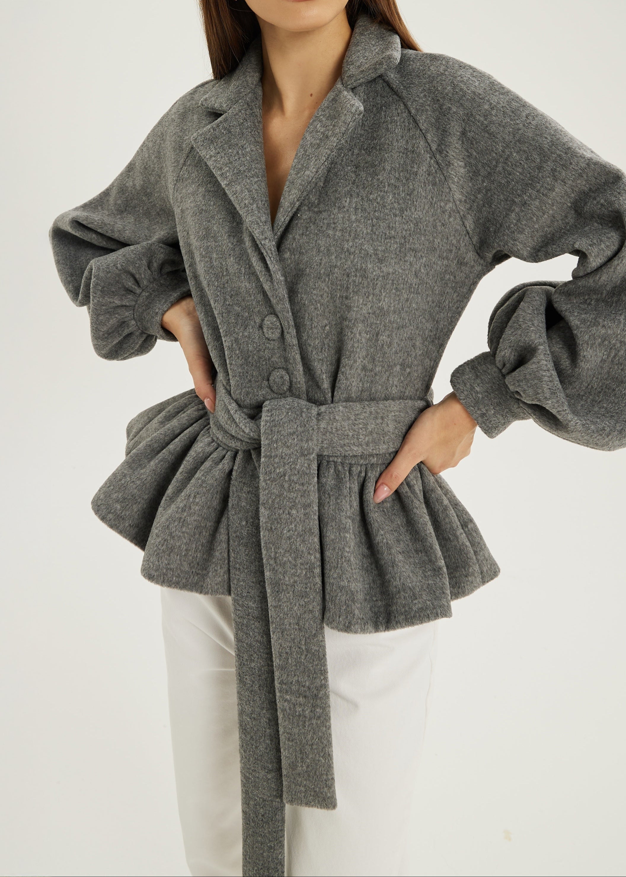 Bloomsbury Peplum Wool Trench Jacket  | Grey