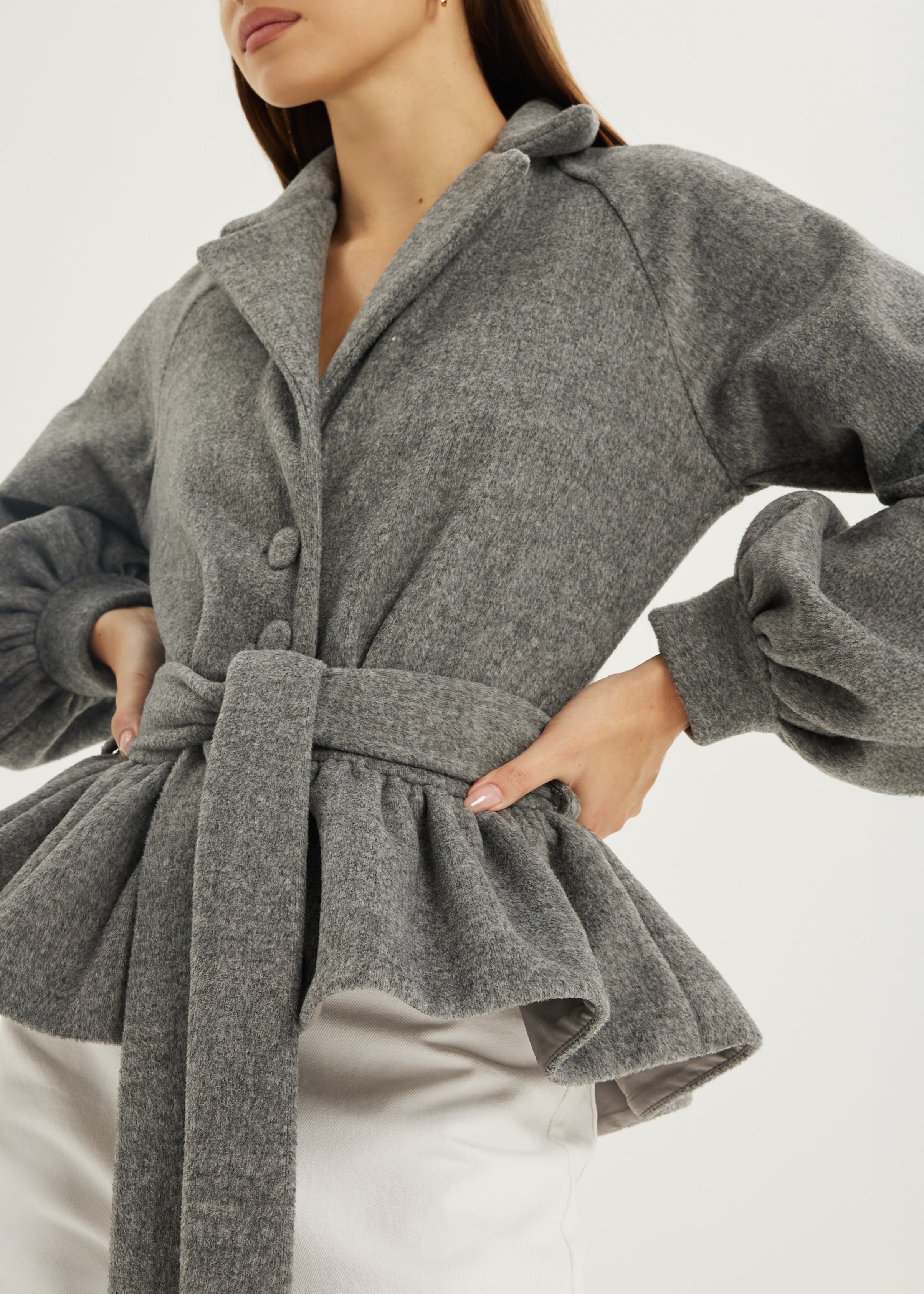 Bloomsbury Peplum Wool Trench Jacket  | Grey