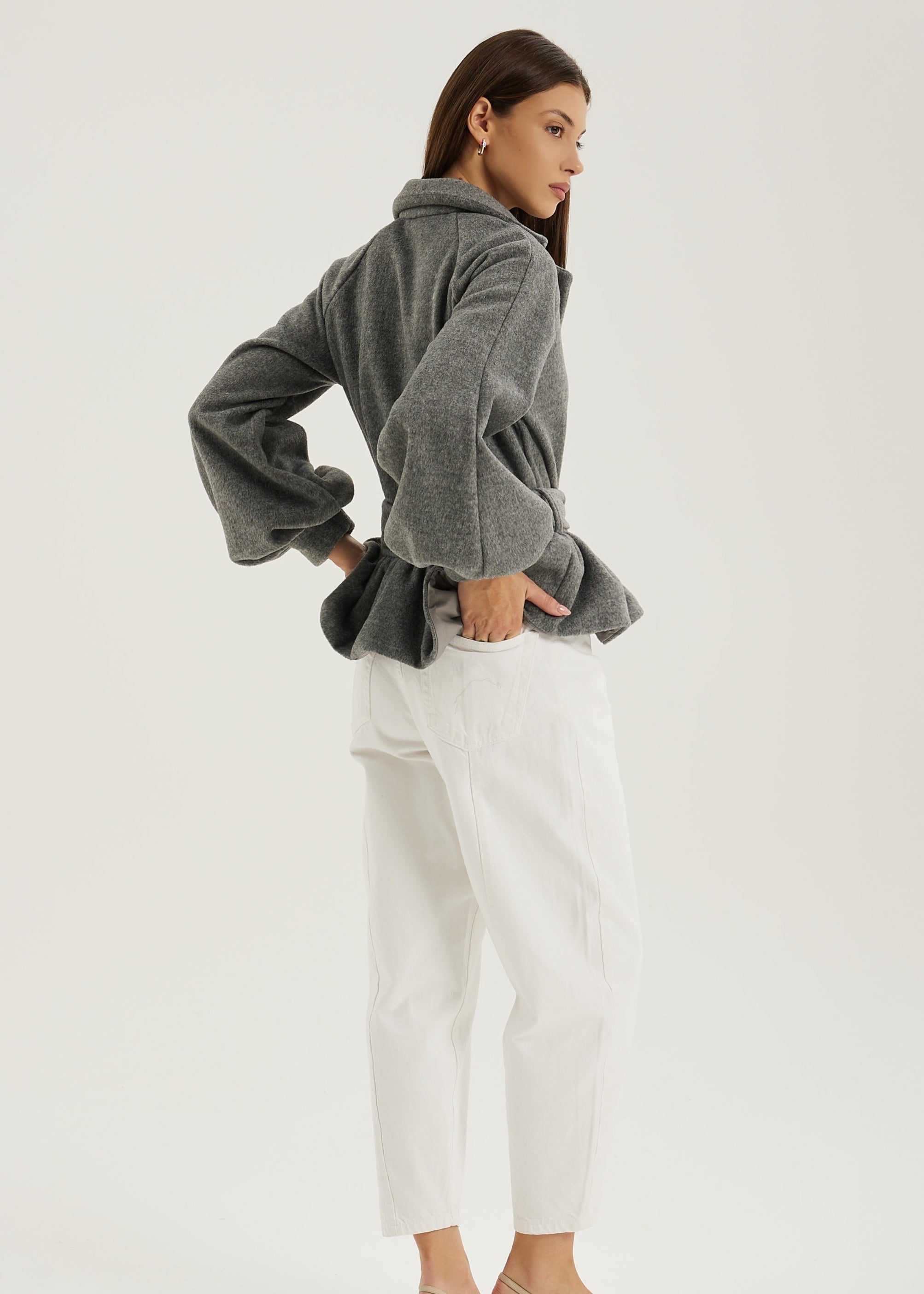 Bloomsbury Peplum Wool Trench Jacket  | Grey