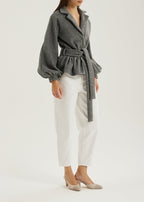 Bloomsbury Peplum Wool Trench Jacket  | Grey