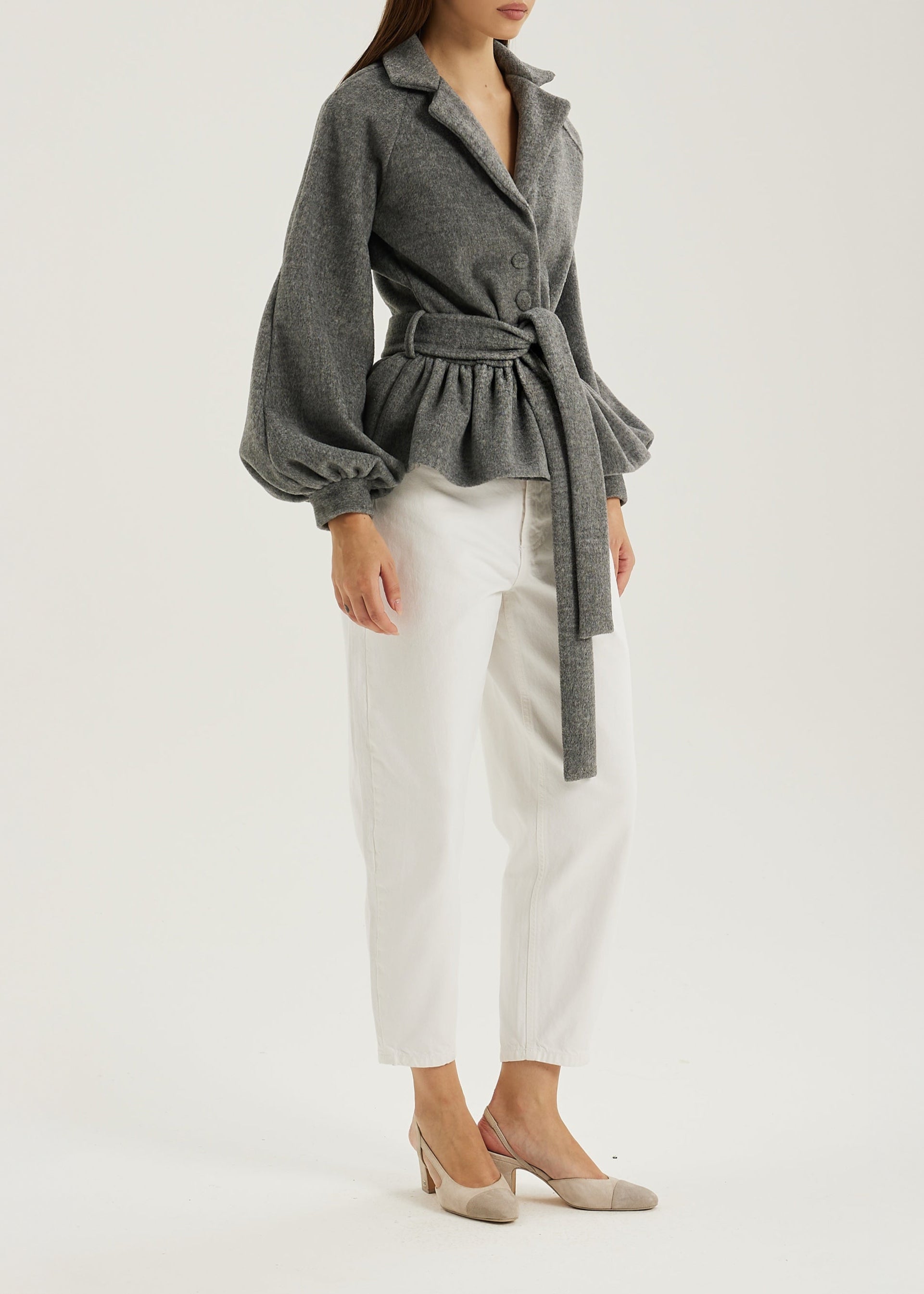 Bloomsbury Peplum Wool Trench Jacket  | Grey