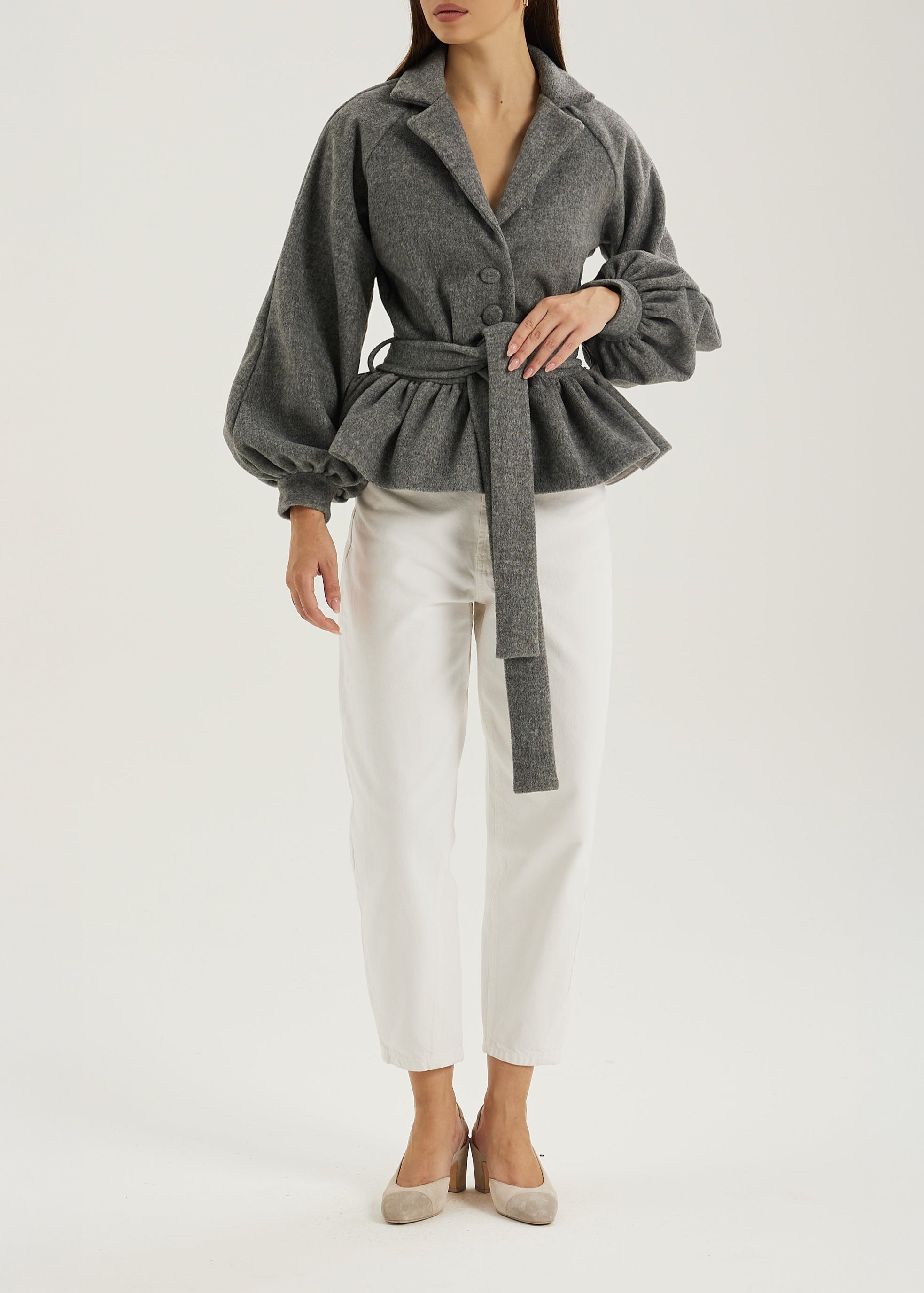 Bloomsbury Peplum Wool Trench Jacket  | Grey