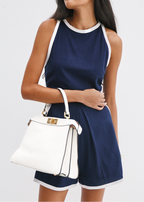 Claudette Box Pleat Contrast Playsuit | Navy/White