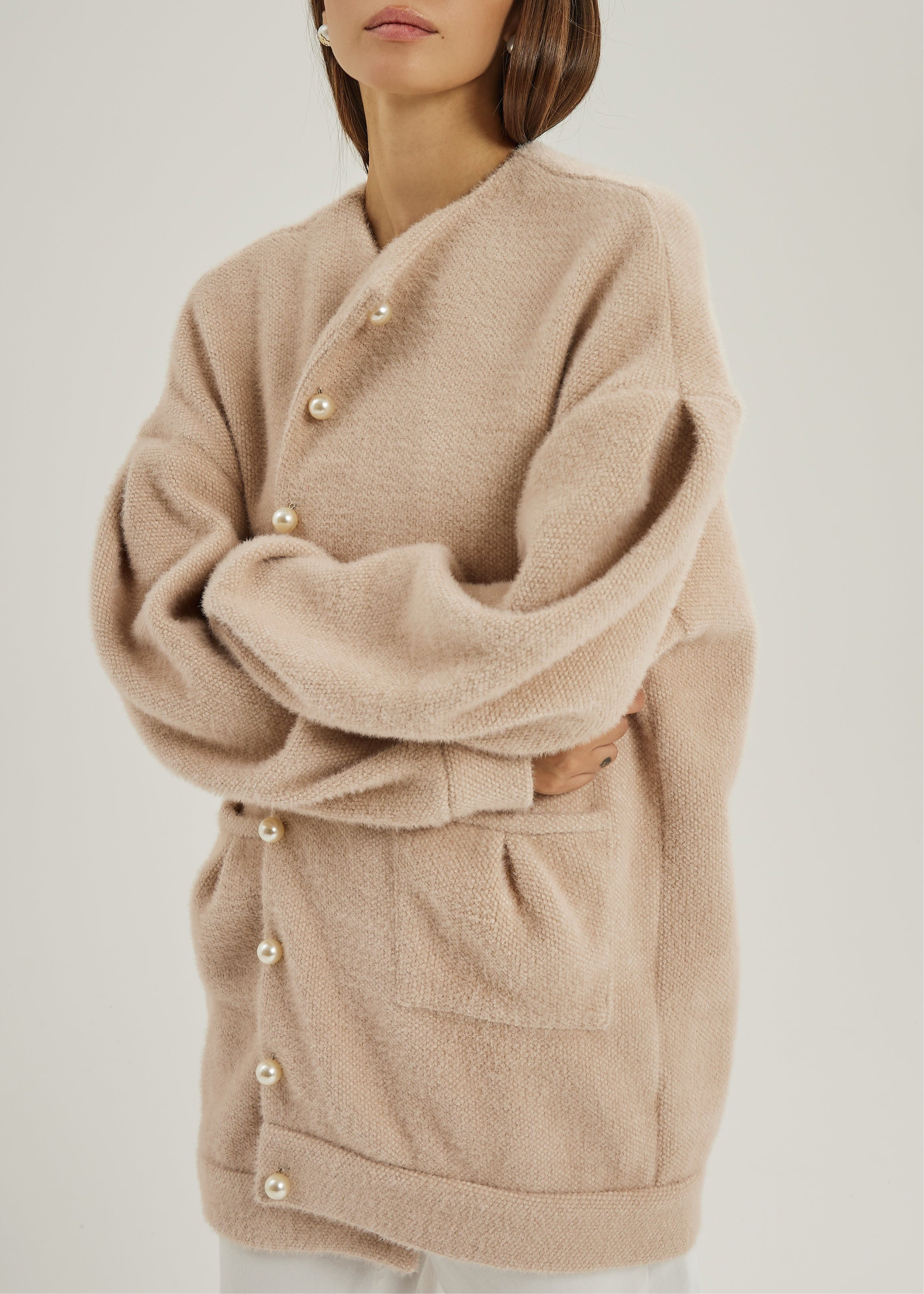 Corrine Pearl Button Cardigan Coat | Blush