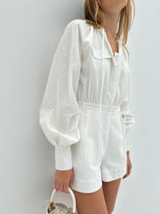 White Cotton Linen Everyday Playsuit