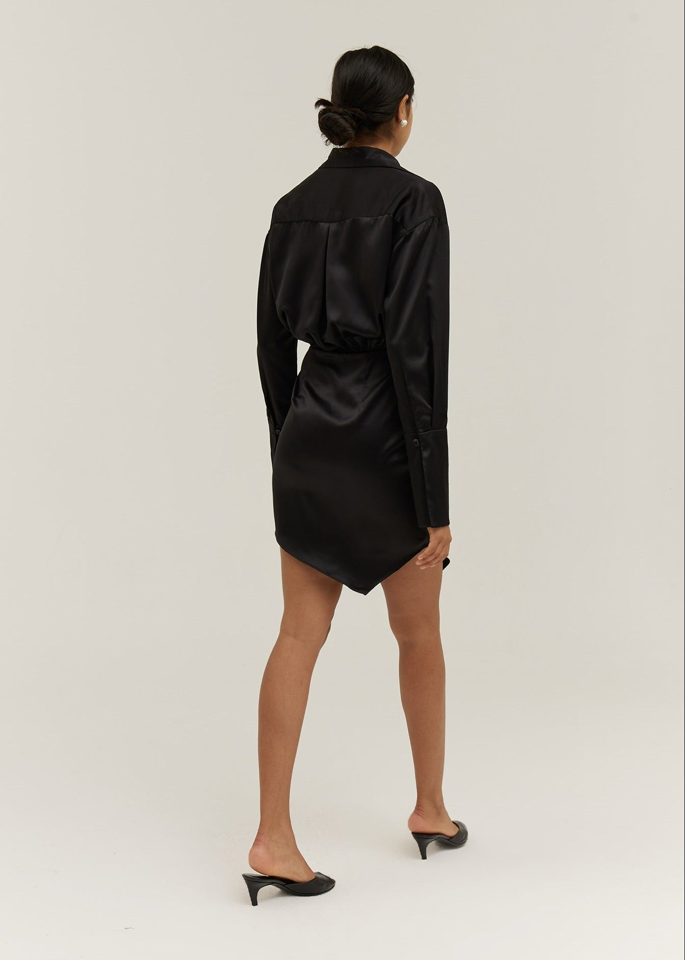 Asta Premium Satin Shirt Dress | Black