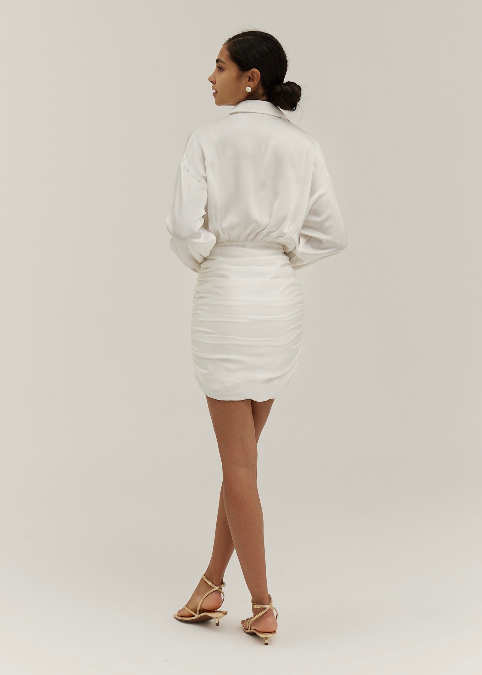 Tyler Premium Satin Shirt Dress | Ivory