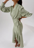 Martina Polka Dot Tie Wrap Blouse | Matcha