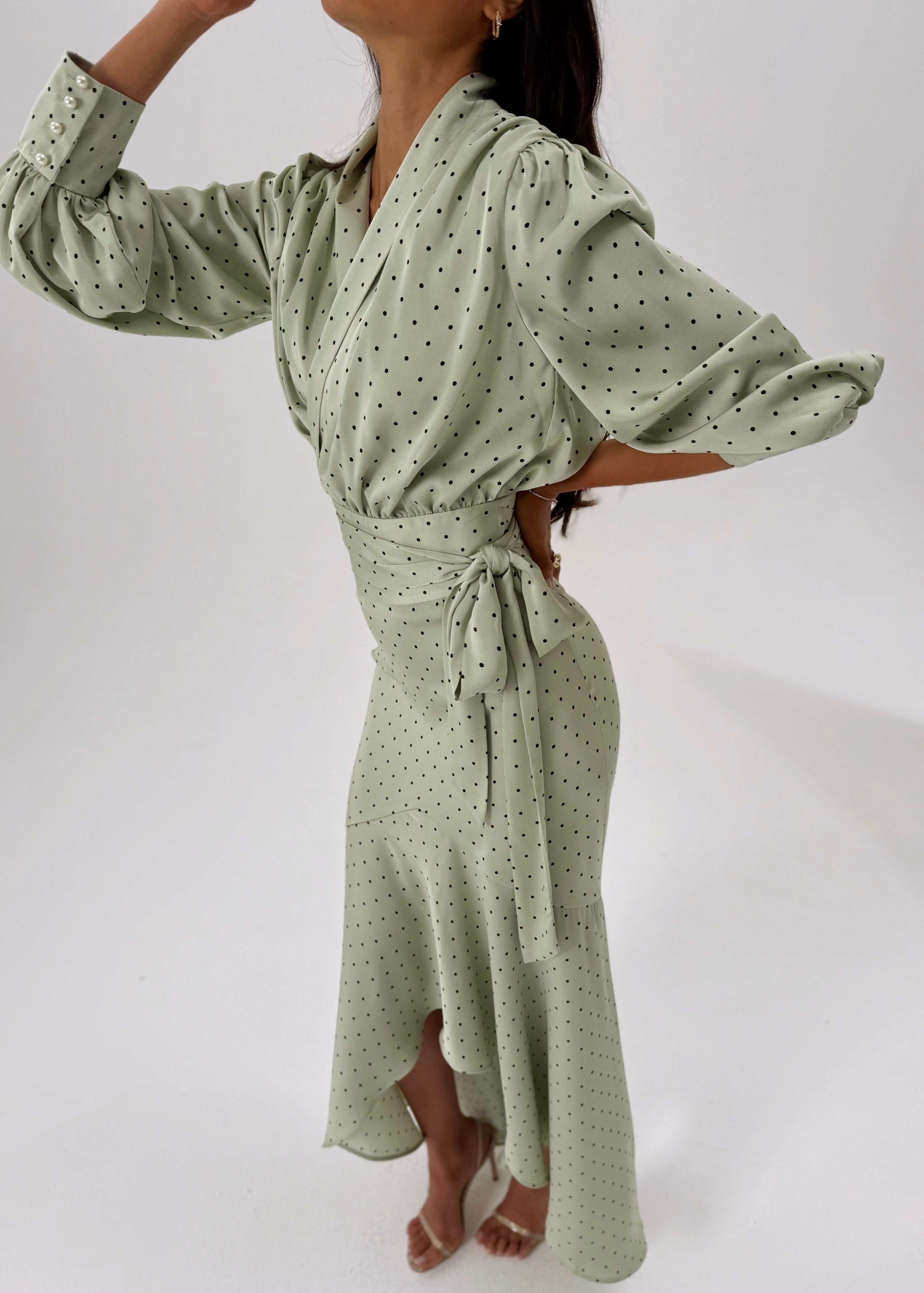 Martina Polka Dot Tie Wrap Blouse | Matcha