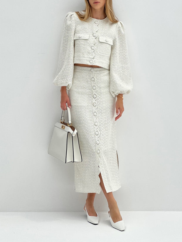 Adriana Scallop Button Skirt | Ivory