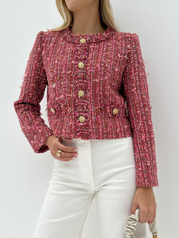 Beautiful Pink Tweed Jacket - Outerwear