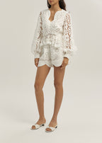 Camille Cutwork Peplum Blouse | White