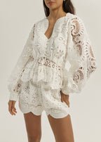 Camille Cutwork Peplum Blouse | White