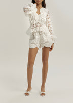 Camille Cutwork Peplum Blouse | White