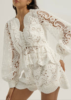 Camille Cutwork Peplum Blouse | White