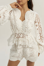 Camille Cutwork Peplum Blouse | White