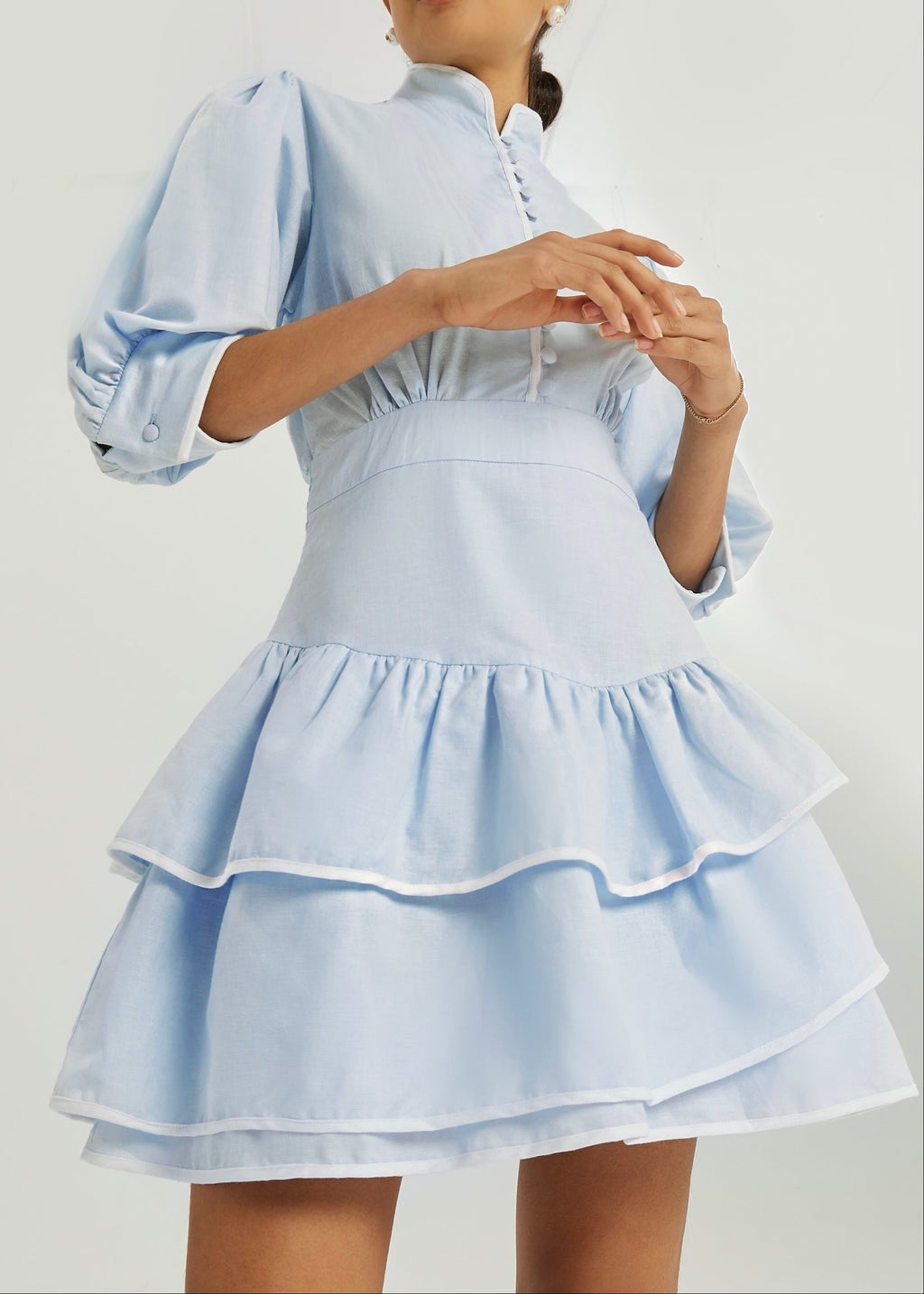 Cassidy Luxe Frill Dress | Blue/White