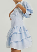 Cassidy Luxe Frill Dress | Blue/White