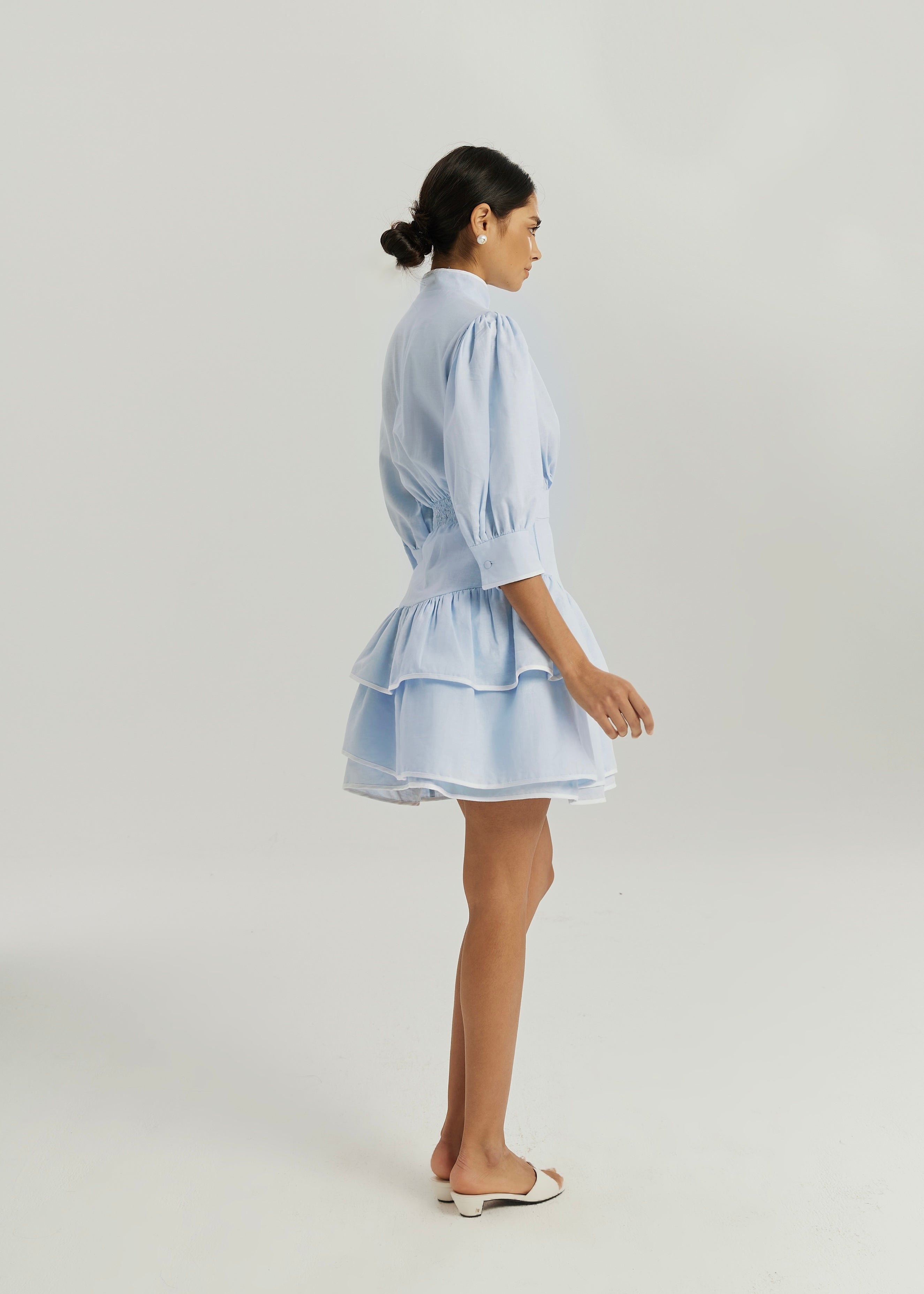 Cassidy Luxe Frill Dress | Blue/White