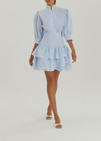 Cassidy Luxe Frill Dress | Blue/White