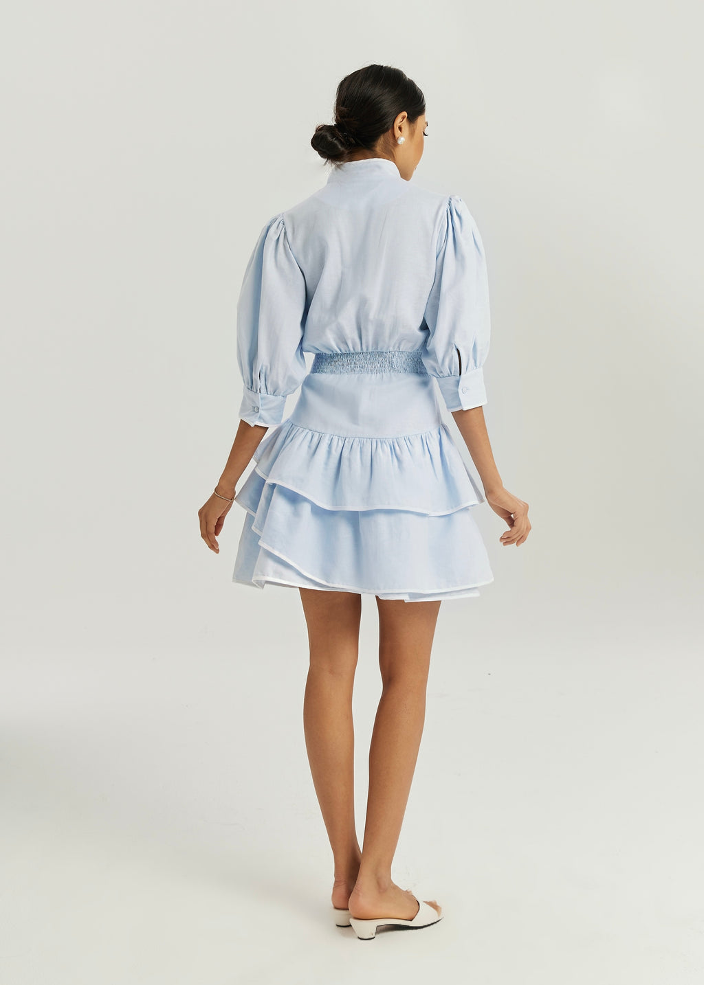 Cassidy Luxe Frill Dress | Blue/White