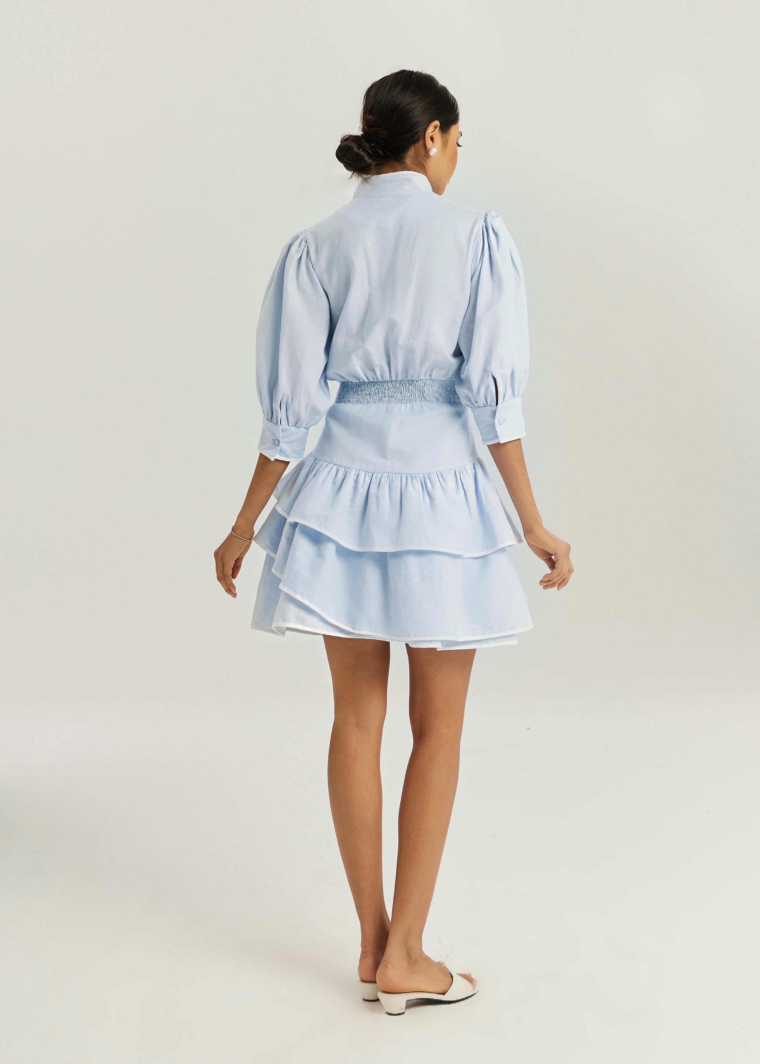 Cassidy Luxe Frill Dress | Blue/White