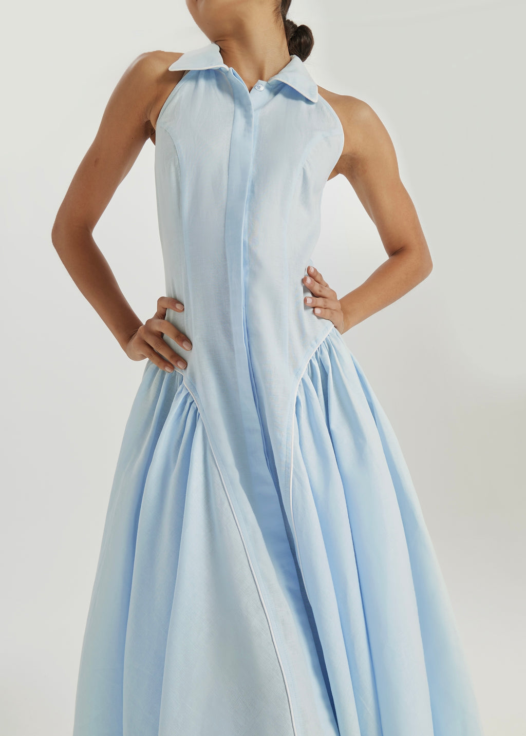 Cassimi Linen Icon Dress | Pastel Blue/White