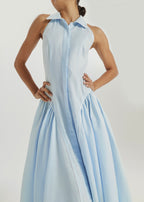 Cassimi Linen Icon Dress | Pastel Blue/White