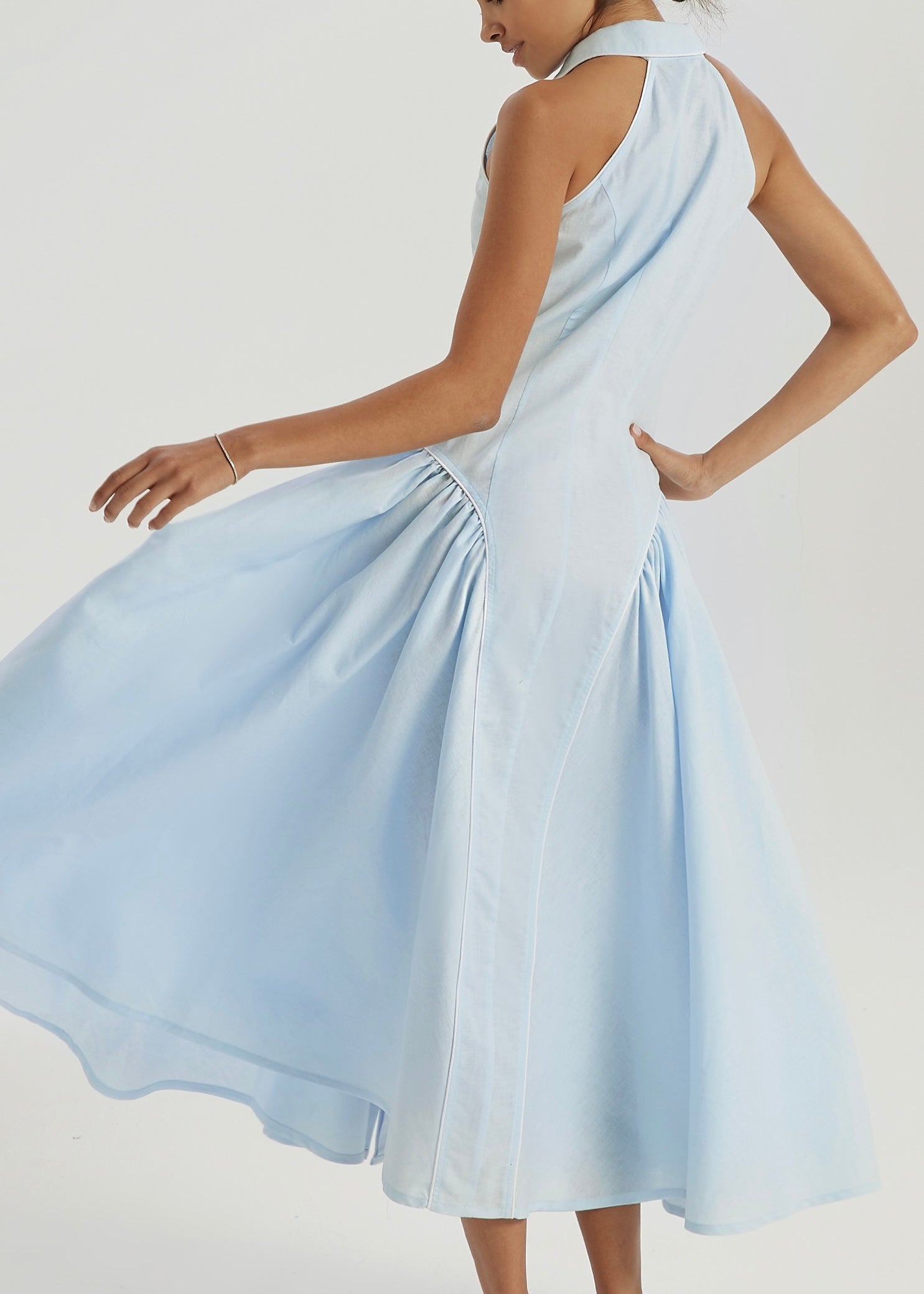 Cassimi Linen Icon Dress | Pastel Blue/White