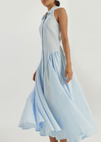 Cassimi Linen Icon Dress | Pastel Blue/White