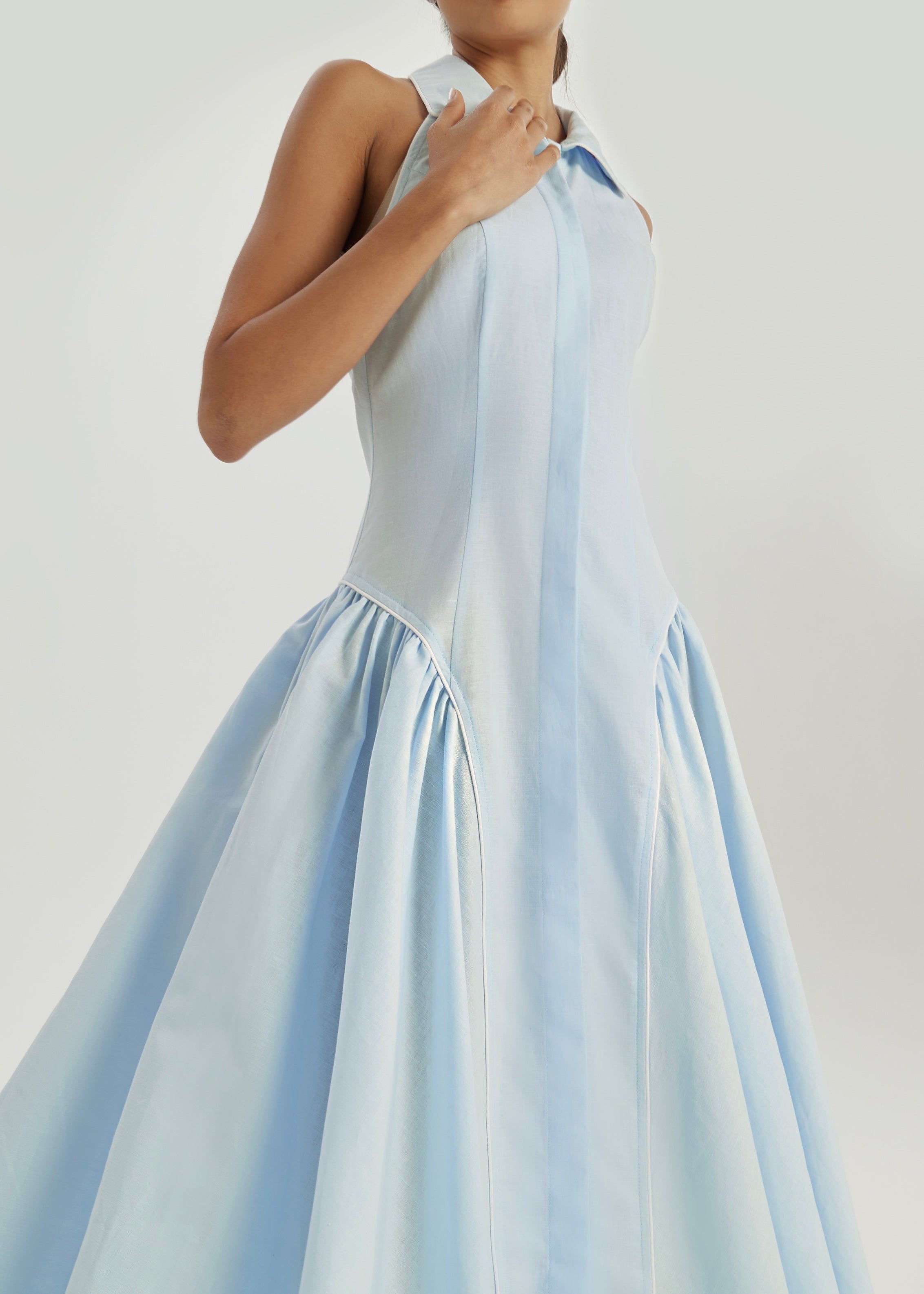 Cassimi Linen Icon Dress | Pastel Blue/White