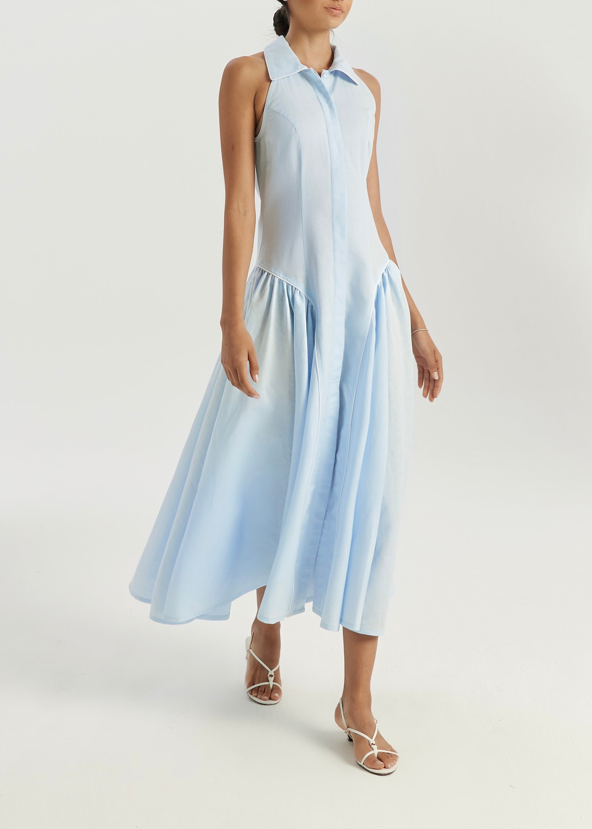 Cassimi Linen Icon Dress | Pastel Blue/White