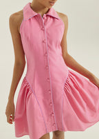 Cassimi Linen Icon Dress | Sky Pink/White